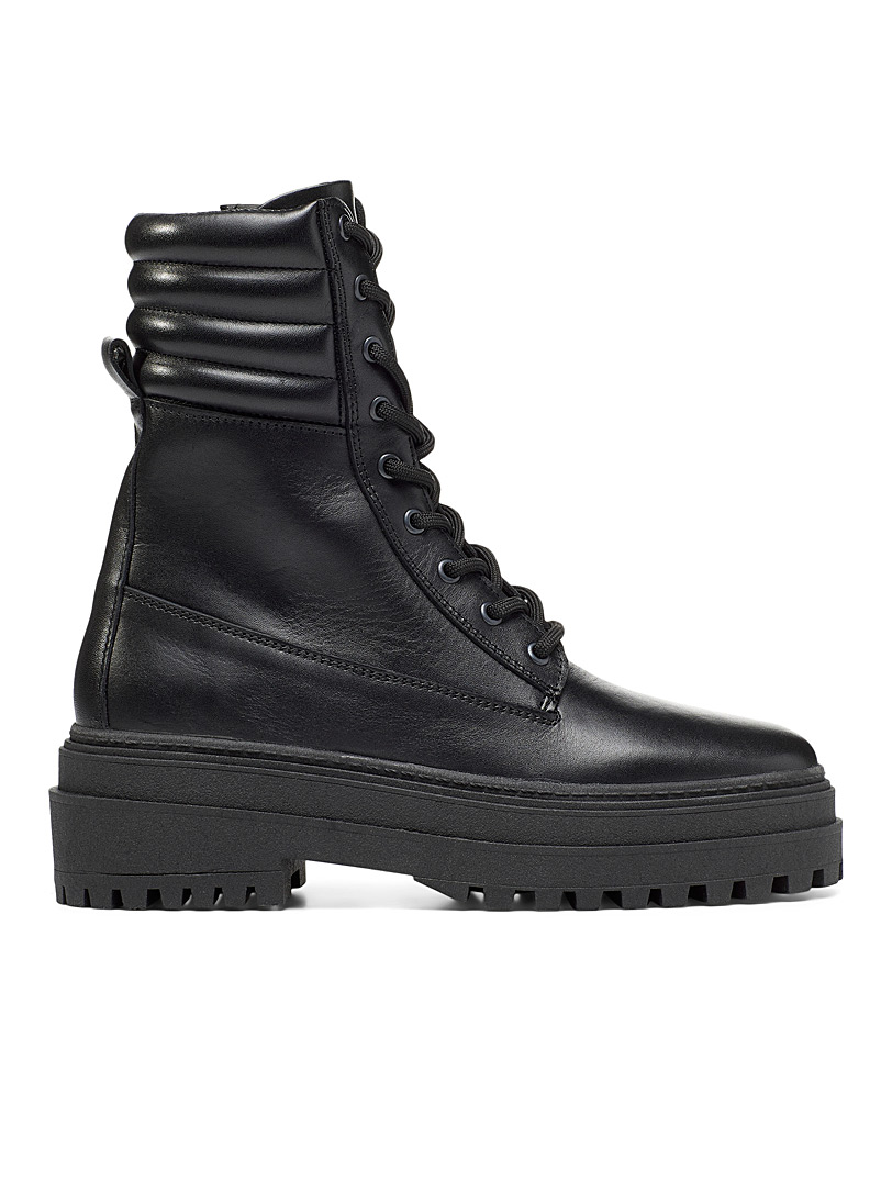 Simons Black Quilted ankle lace-up boot Women for women