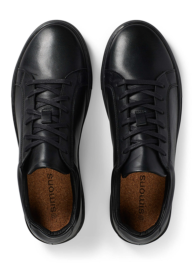 Simons Black Minimalist leather sneakers Men for men