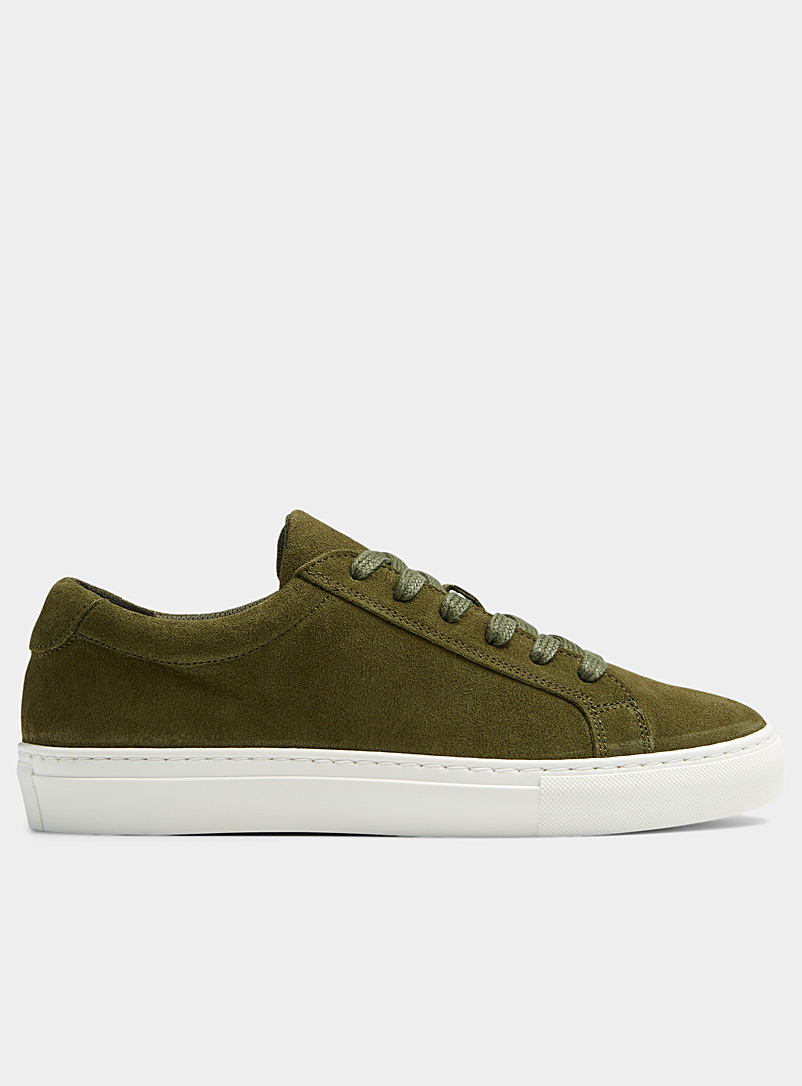 Simons Mossy Green Minimalist suede court sneakers Men for men
