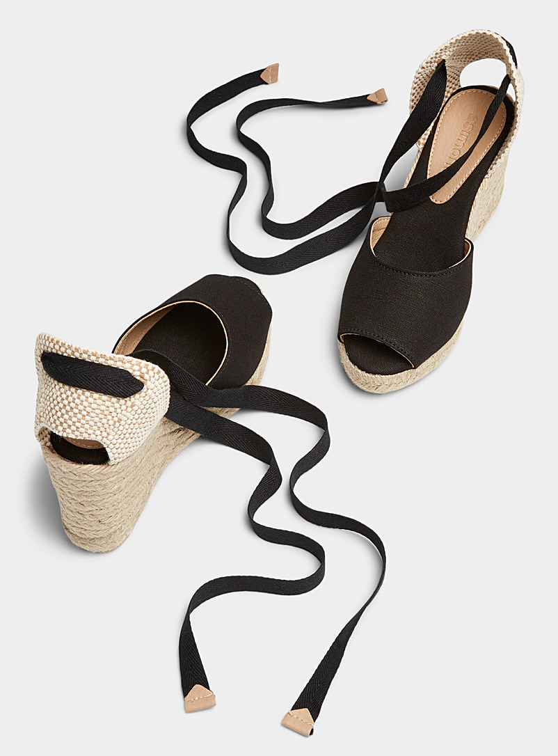 Simons Black Wedge-heel espadrille sandals Women for women