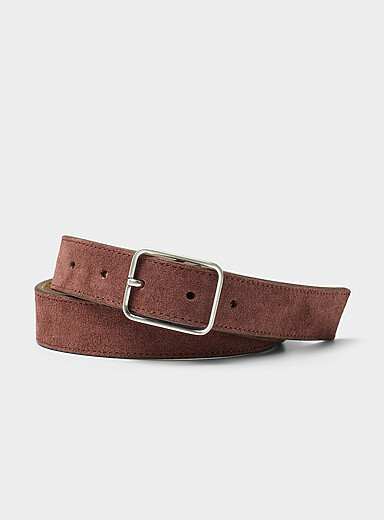 Simons: La ceinture su&egrave;de boucle carr&eacute;e argent&eacute;e Bourgogne pour femme