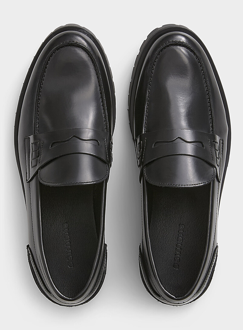 Simons Black Glossy leather penny loafers Men for men