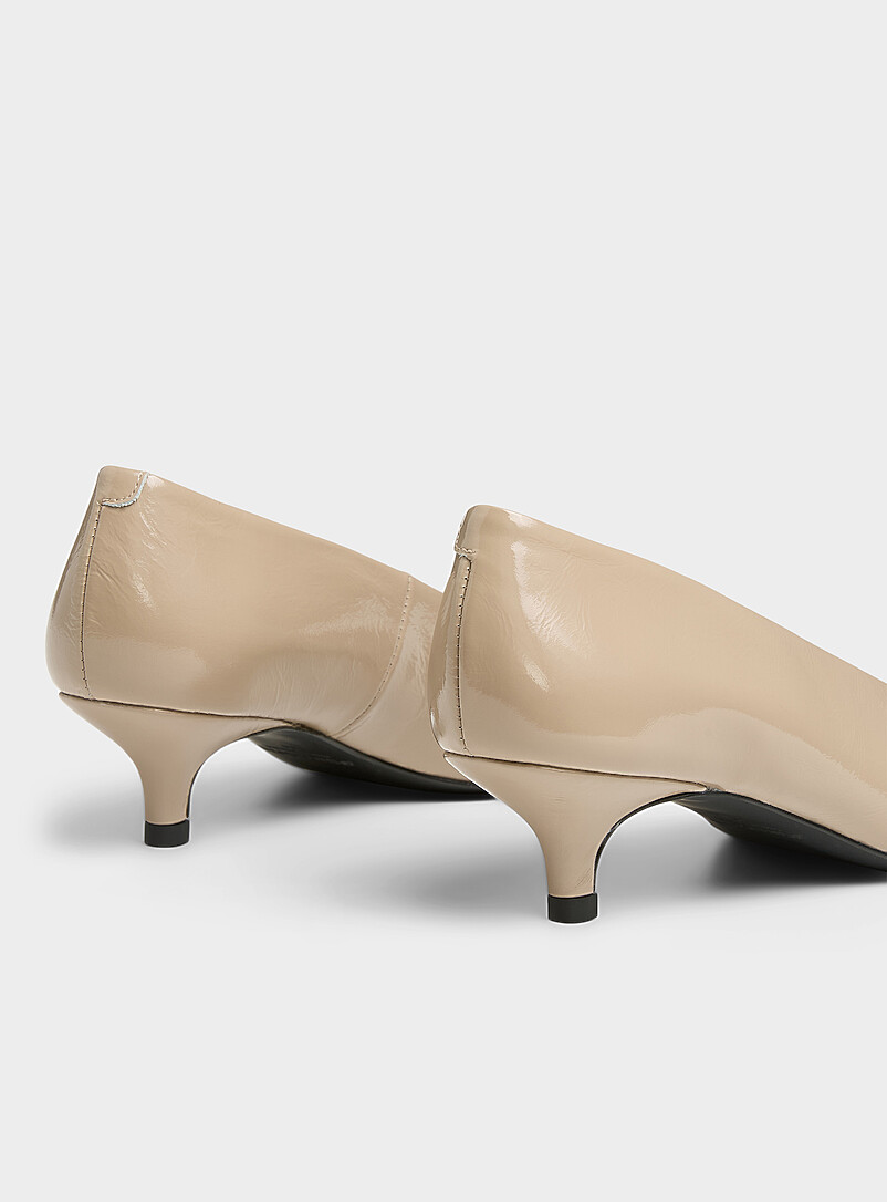 Simons Ivory/Cream Beige Patent leather kitten heel pumps <b>Made in Portugal</b> Women for women