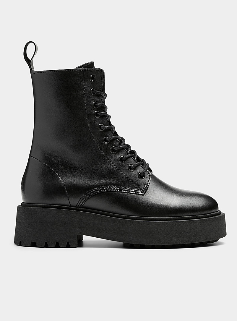 Simons Black Leather lace-up boots Women for women