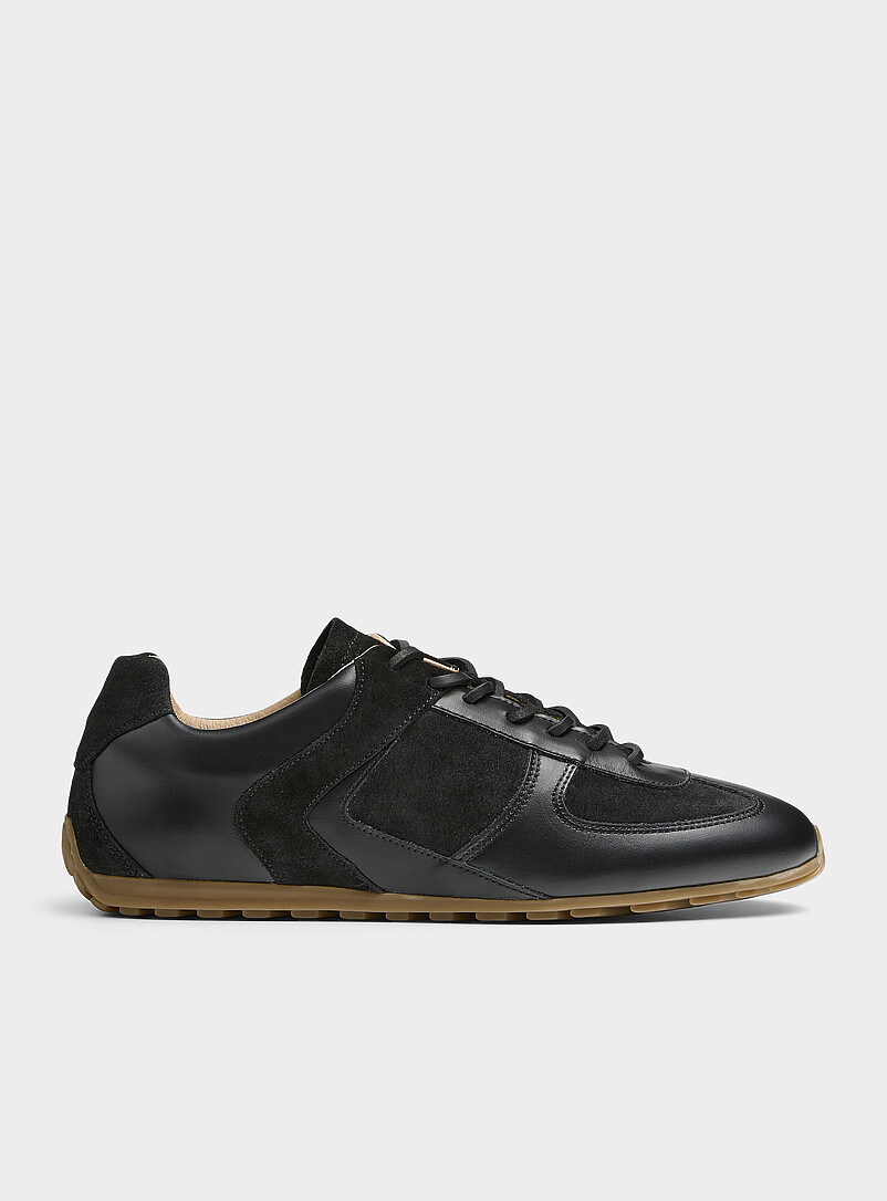 Black Leather And Suede Low Sneakers Men