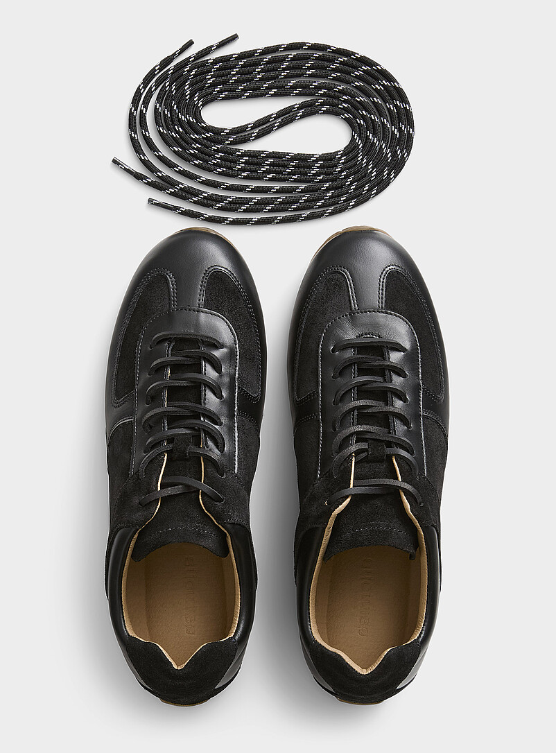 Black leather and suede low sneakers Men product image 3