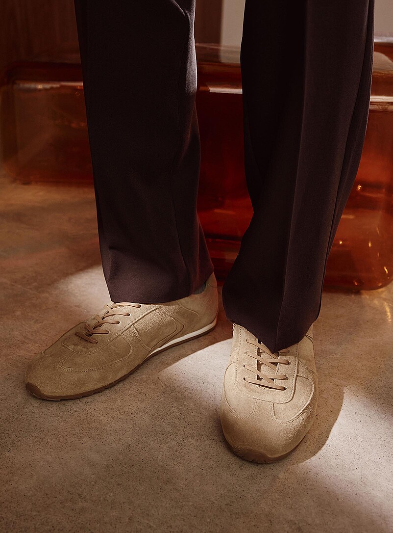 Beige Suede Low-Top Sneakers Men