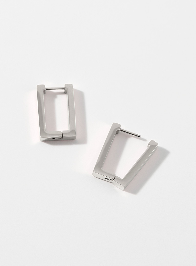 Twenty Compass x Simons Silver Metallic rectangle earrings for women