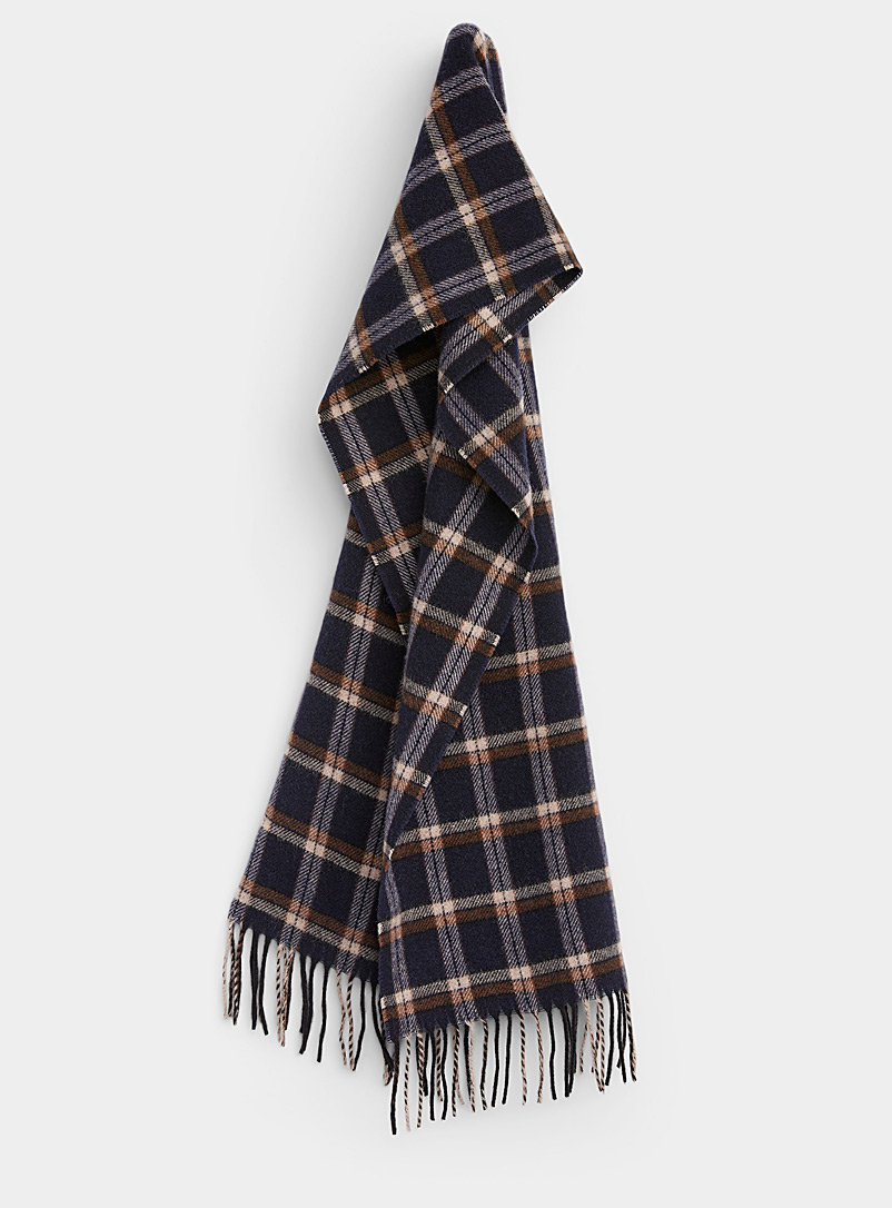 Le 31 Patterned Blue Navy check wool scarf for men
