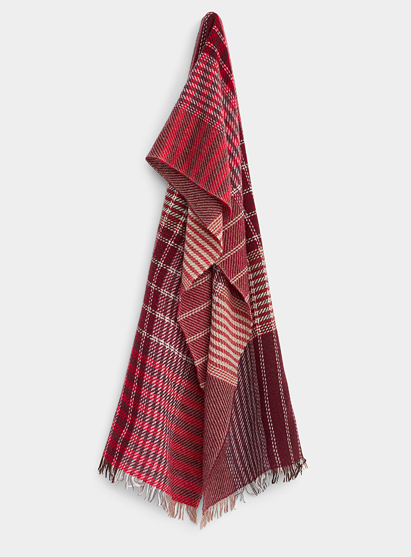 Le 31 Patterned Red Hatched check wool scarf for men