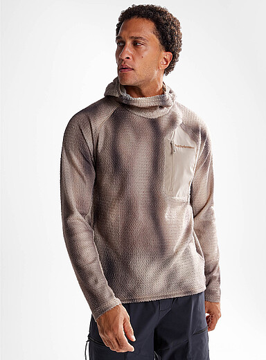 Peak Performance Taupe Grey Ultra-soft Freelight AOP Polartec&reg; Alpha&trade; hooded sweatshirt for men