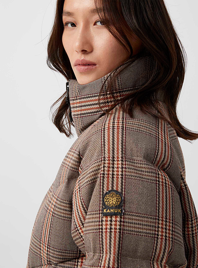 Kanuk Patterned Brown Brooklyn plaid cropped puffer jacket for women