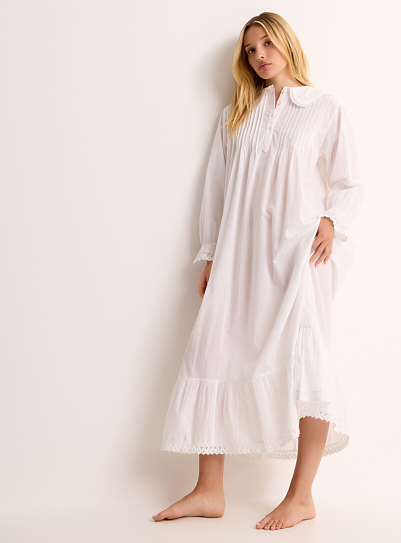 Chemise De Nuit Brodée à Pois - Blanc - Taille L - Manches Courtes - Neuf Sans étiquettes