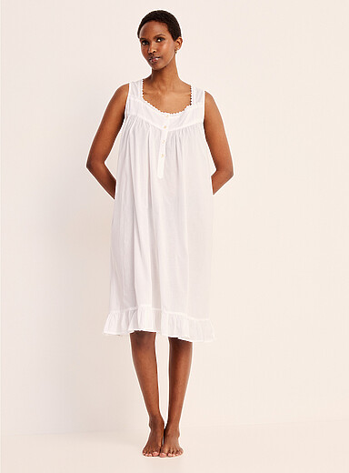 Mahogany White Ruffled mini-embroidery nightgown for women