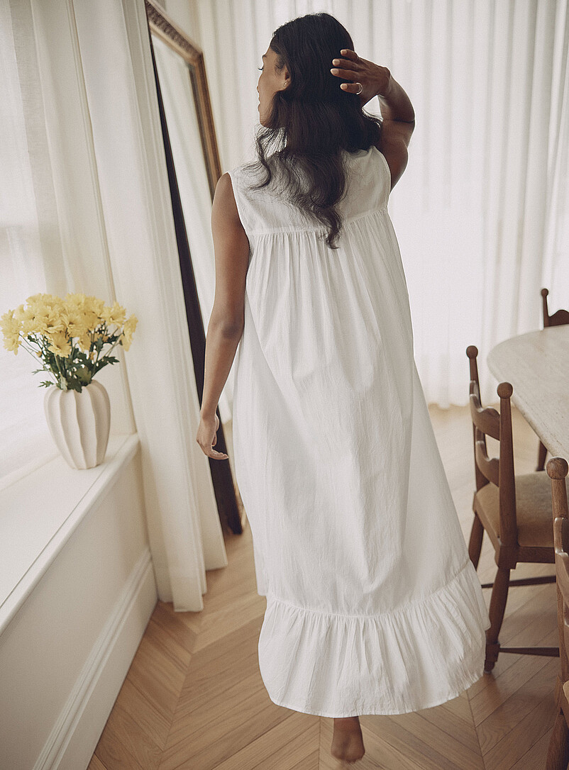 Crocheted-accent poplin long nightgown product image 3