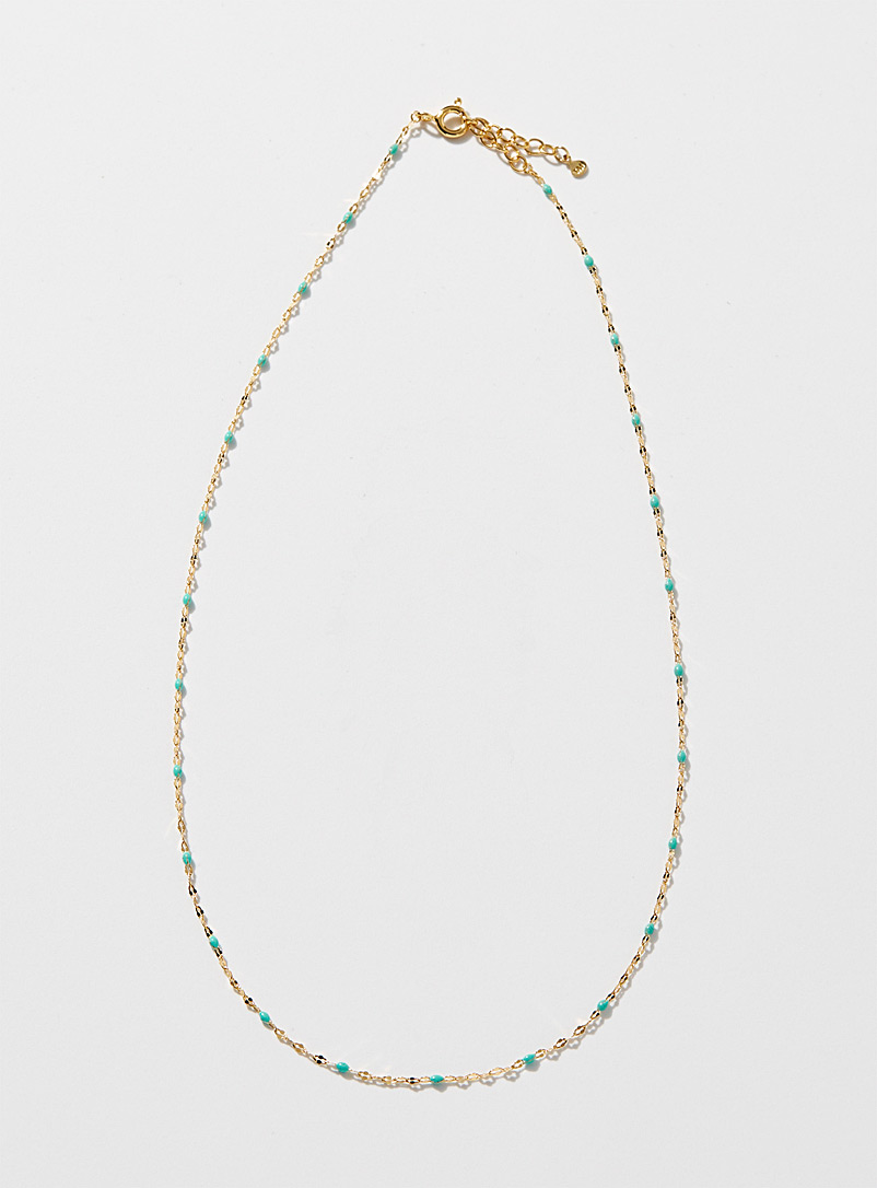 Tai Patterned Yellow Thin turquoise bead chain for women