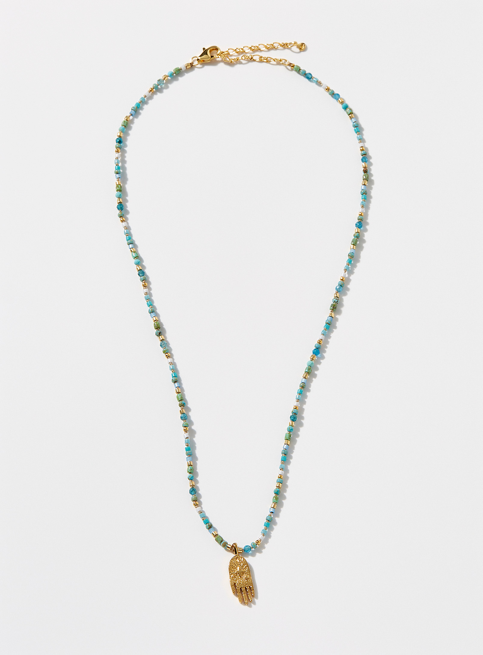 Tai Hand Of Fatima Bead Necklace In Patterned Blue