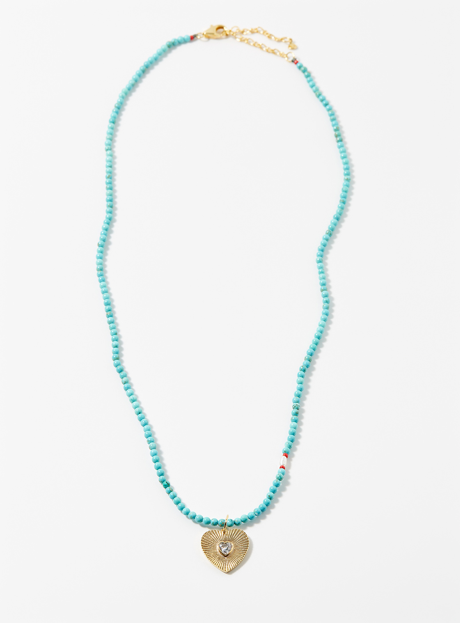 Tai Golden Heart Beaded Necklace In Teal