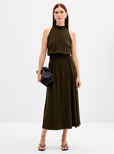Sams&oslash;e  Sams&oslash;e Green Saumi smocked details jersey dress for women
