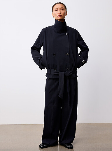 Sams&oslash;e  Sams&oslash;e Patterned Blue Sabianca pinstriped navy cropped trenchcoat for women