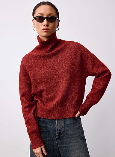 Merino-alpaca wool blend boxy-fit turtleneck