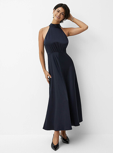 Rheo hammered satin halter dress