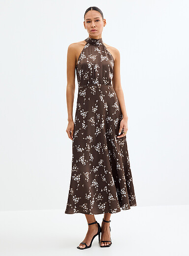 La robe licou satin flloral textur&eacute; Rheo