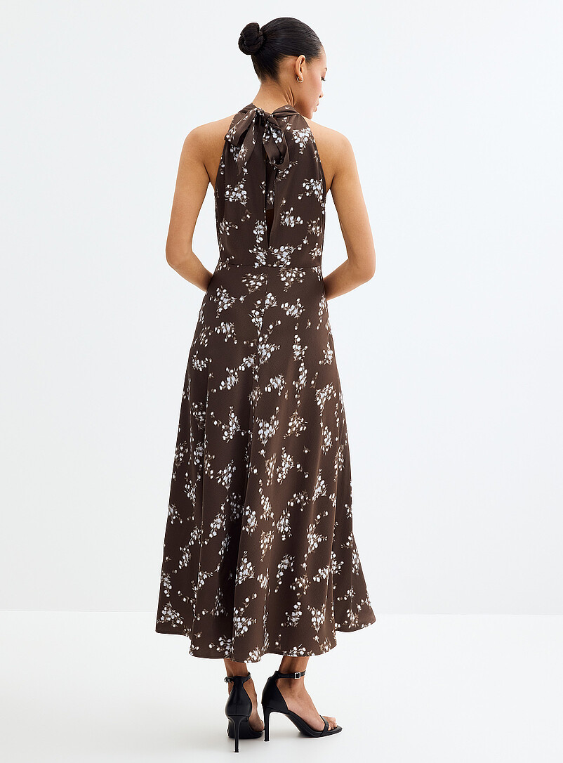 Sams&oslash;e  Sams&oslash;e: La robe licou satin flloral textur&eacute; Rheo Brun &agrave; motifs pour femme