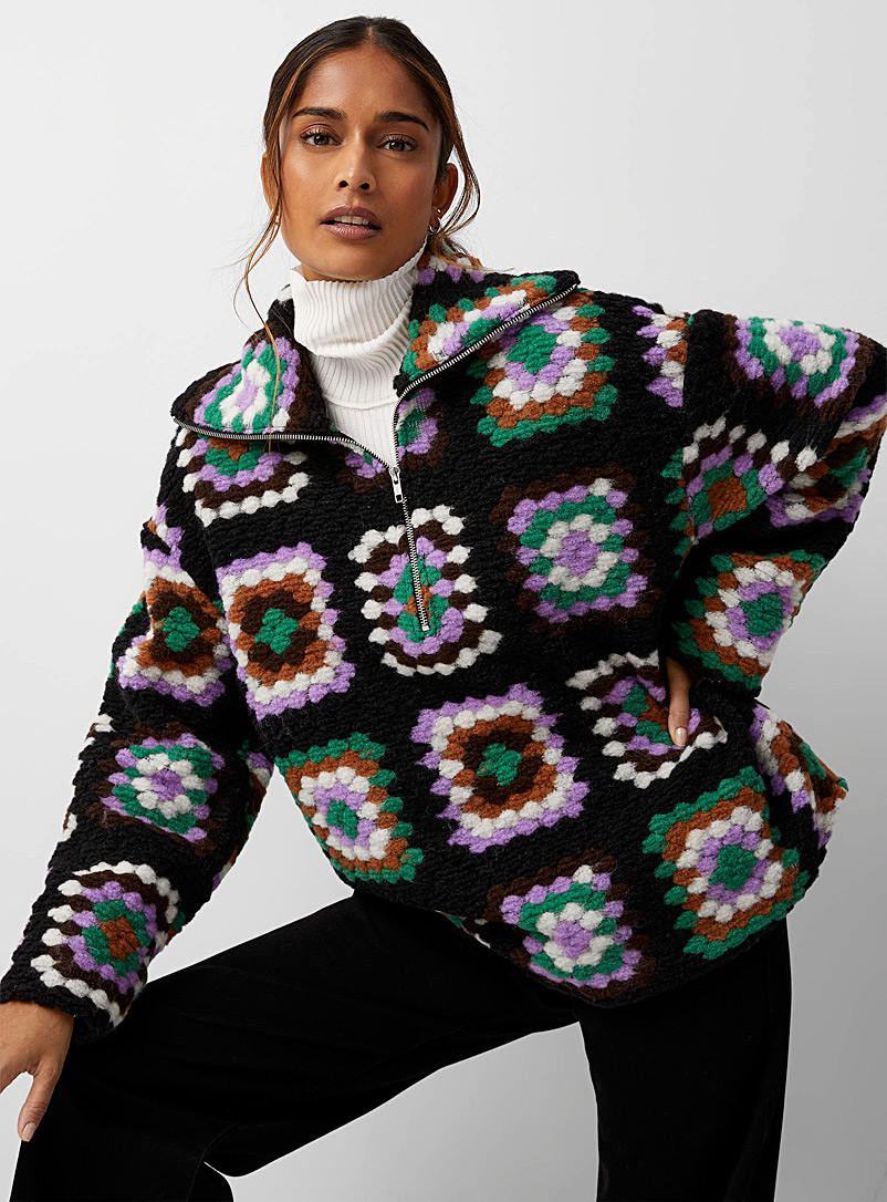 Samsøe  Samsøe Lilacs Tess crochet squares zip-collar sweater for women