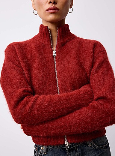 Alpaca-blend zip-up cropped cardigan