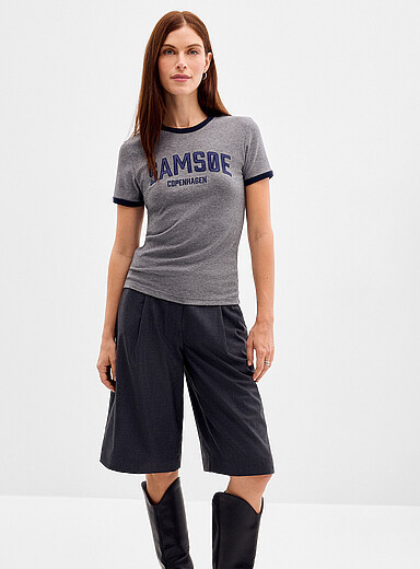 Sams&oslash;e  Sams&oslash;e Grey Sabond embroidered logo fitted T-shirt for women