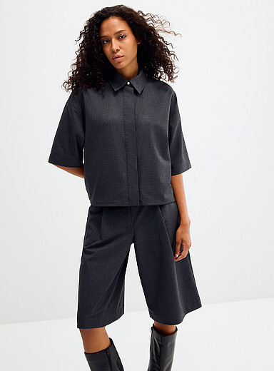 Sams&oslash;e  Sams&oslash;e Grey Salulu boxy drawstring-hem shirt for women