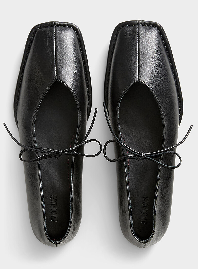 Alohas Black Sway bow leather ballet flats Women for women
