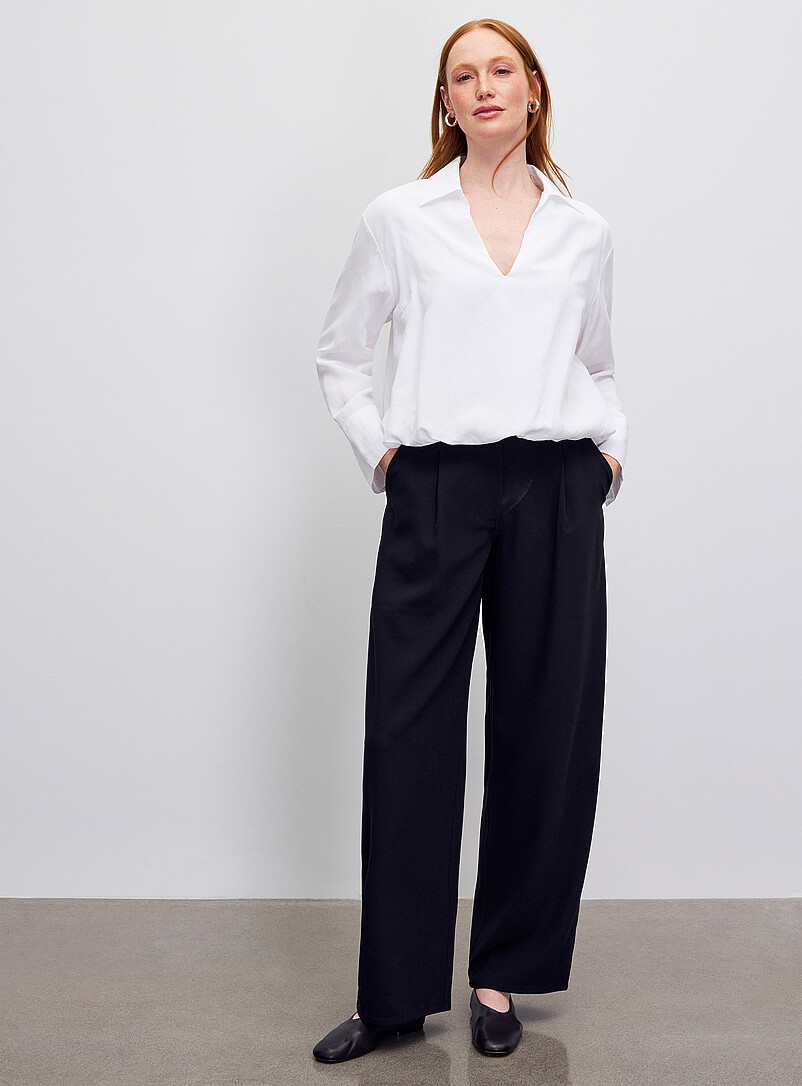 Johnny Collar Flowy Balloon Blouse