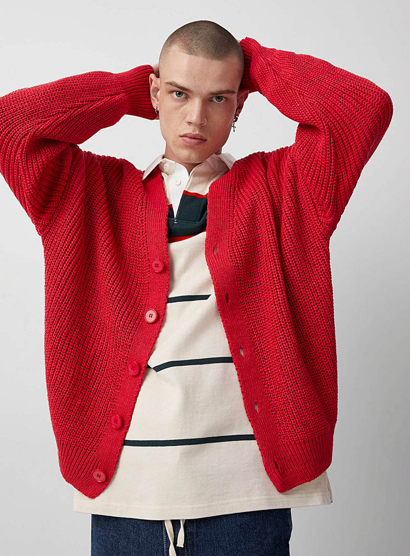 Djab Red Ribbed knit loose cardigan for men