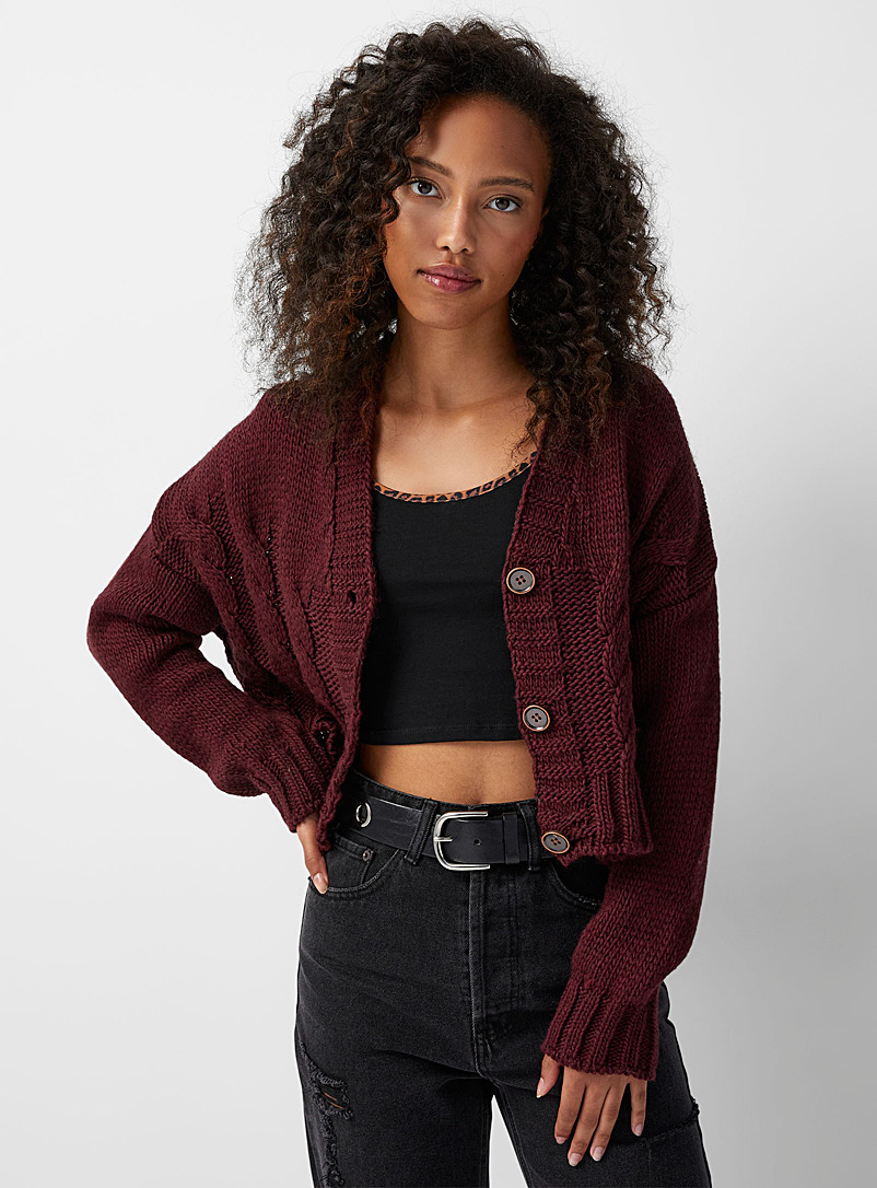Twik Red Cable cropped cardigan for women
