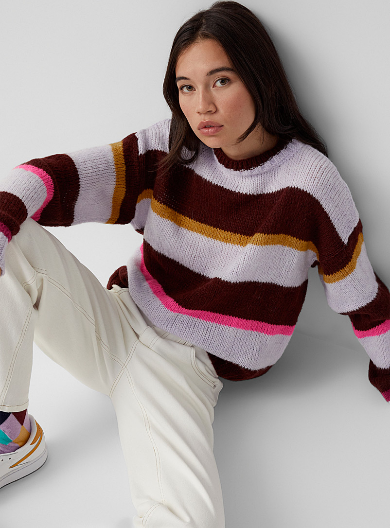 Twik Assorted lilac Irregular stripes sweater for women