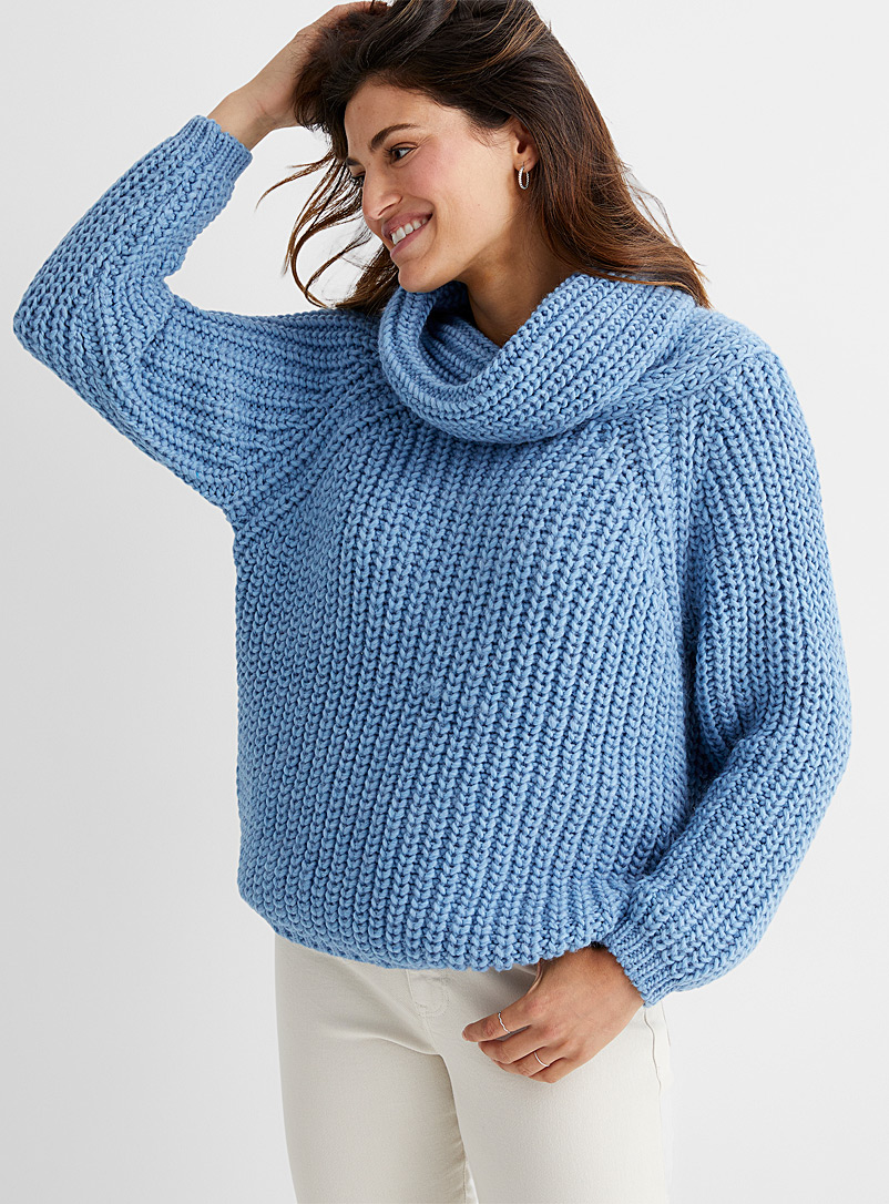 Contemporaine Baby Blue Mega-collar ribbed sweater for women