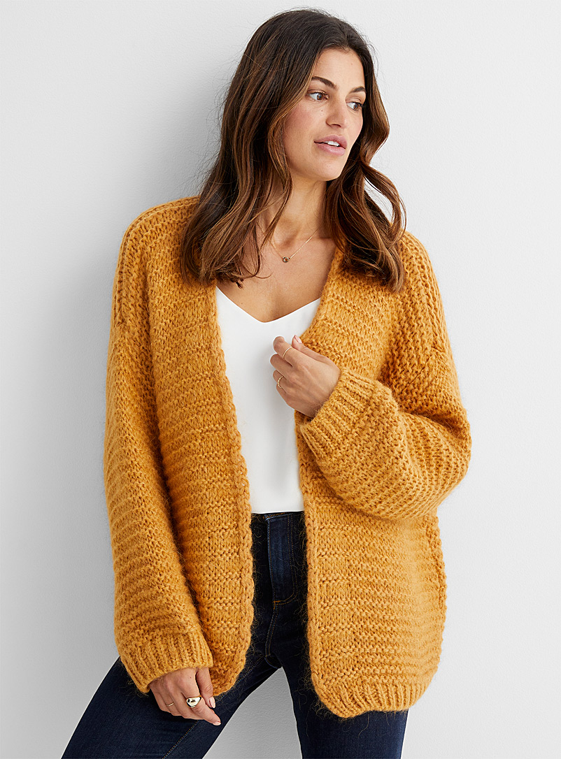 Contemporaine Dark Yellow Loose ribbed mohair cardigan for women