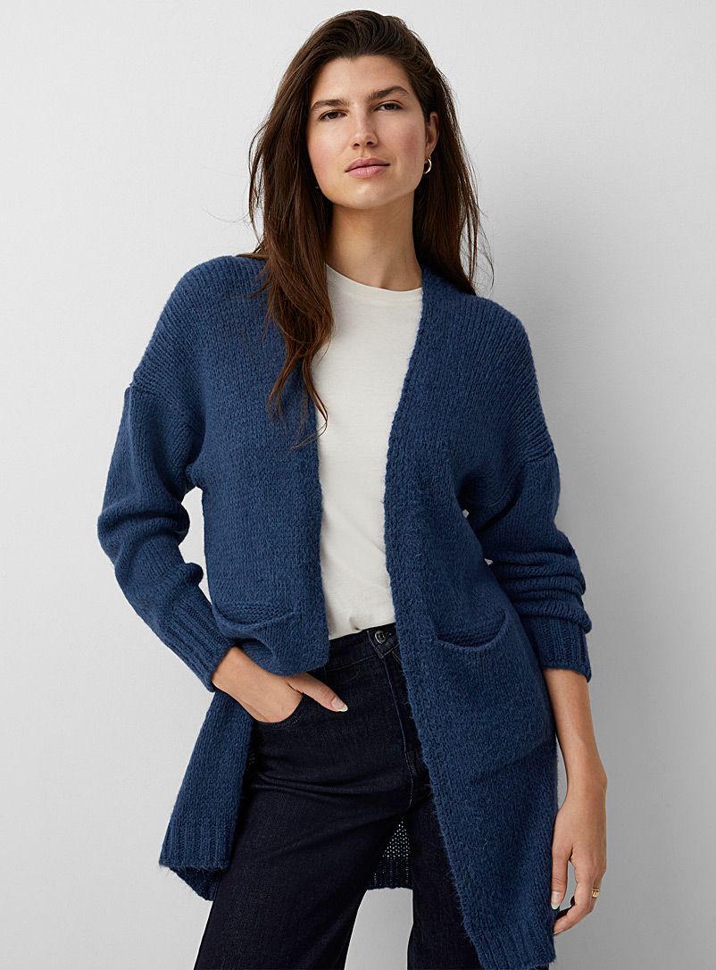 Contemporaine Dark Blue Long brushed knit cardigan for women