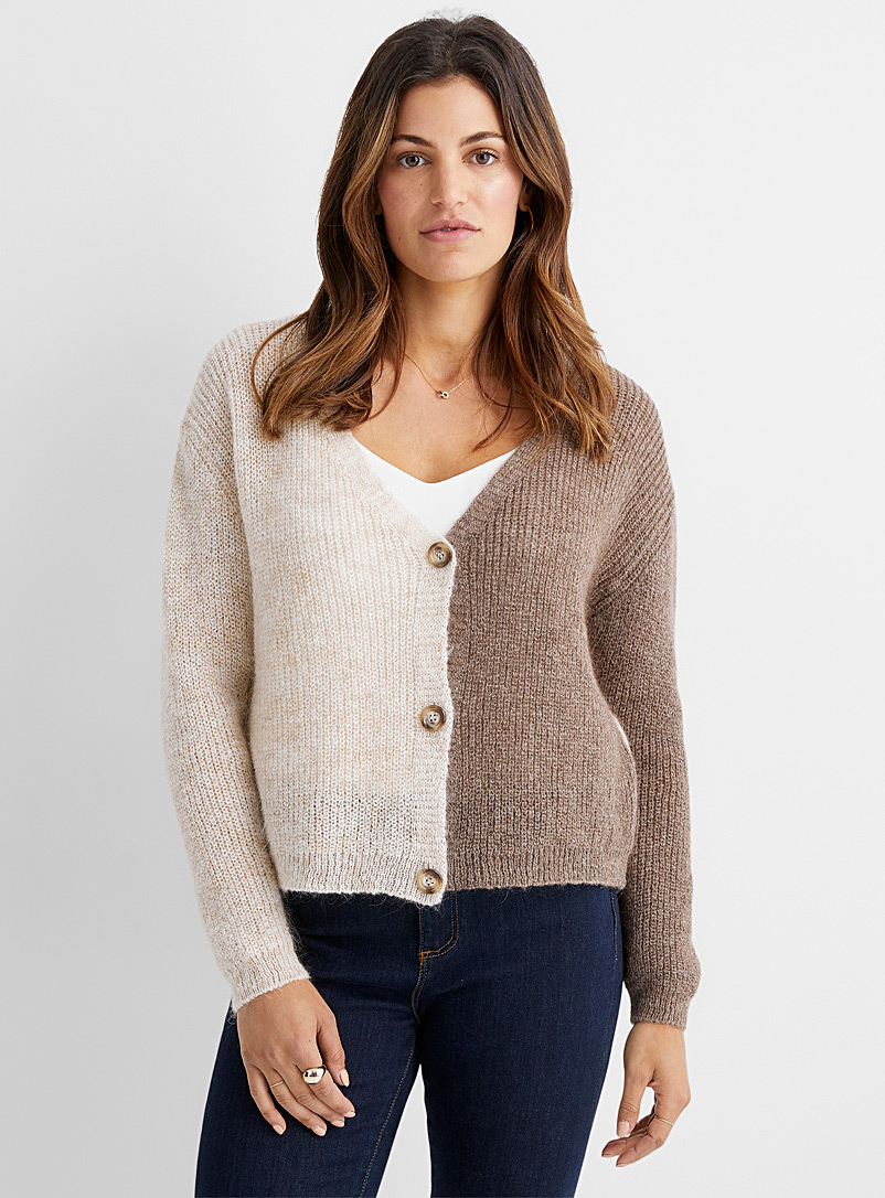 Contemporaine Light Brown Two-tone mohair cardigan for women
