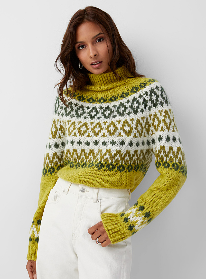 Icône Lime Green Nordic mock-neck mohair sweater for women