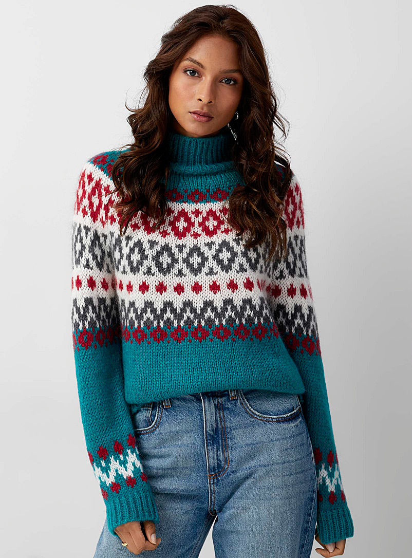 Icône Teal Nordic mock-neck mohair sweater for women