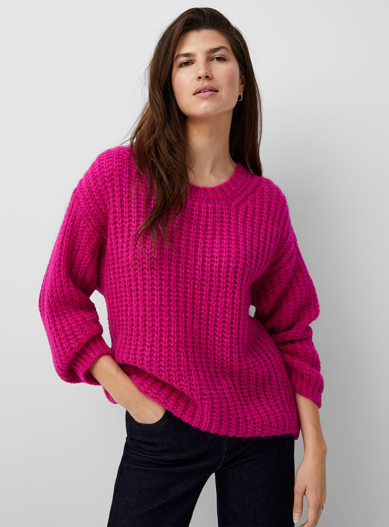 Contemporaine Medium Pink Shaker rib loose sweater for women