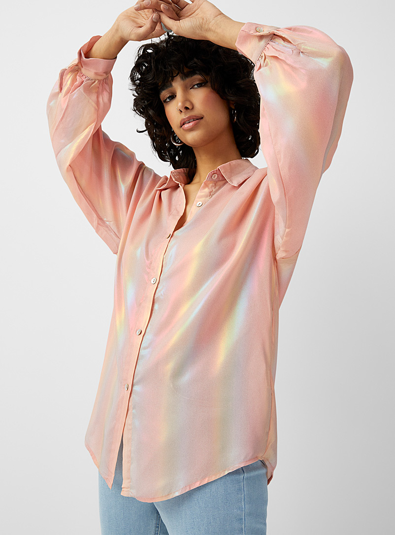 Twik Pink Iridescent rainbow shirt for women
