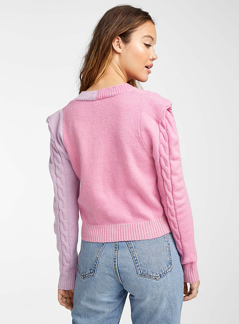 Twik Pink Two-colour pearl buttons cardigan for women