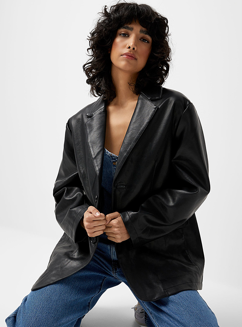 Twik: La veste ample faux cuir poches à rabat Noir pour femme
