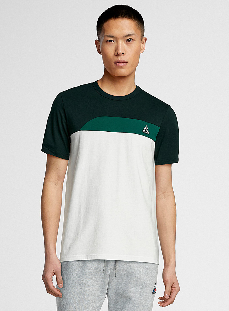 Le coq sportif Patterned green Curved block T-shirt for men