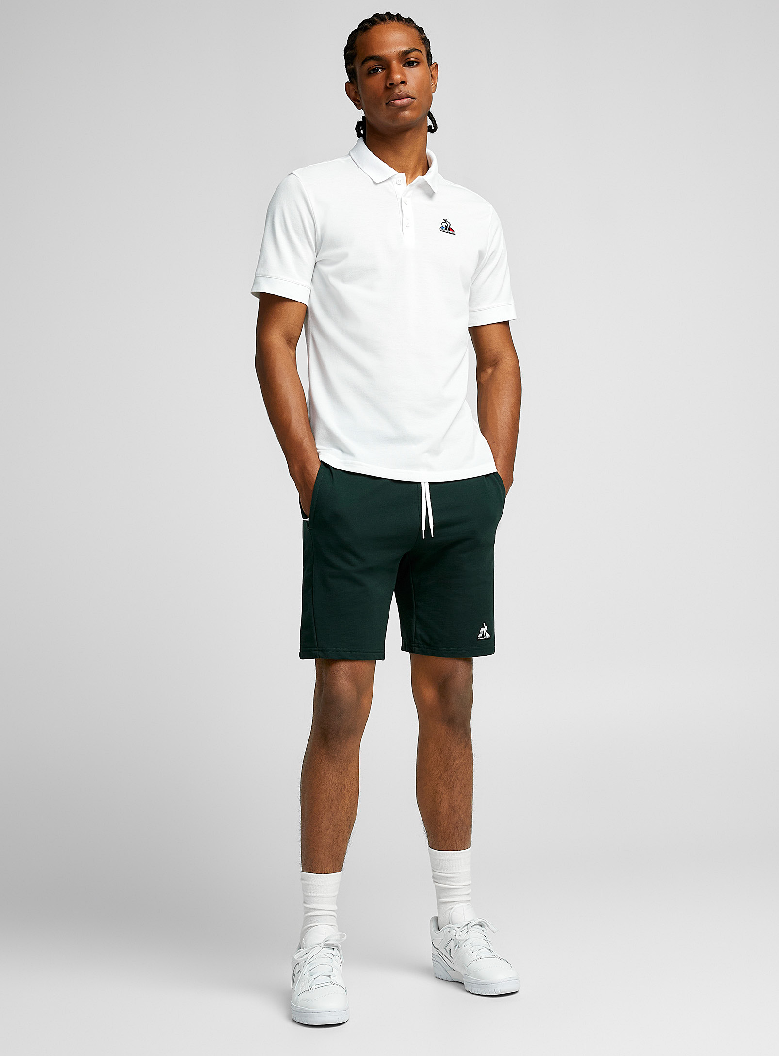 Le Coq Sportif Accent-block Jersey Short In Patterned Green
