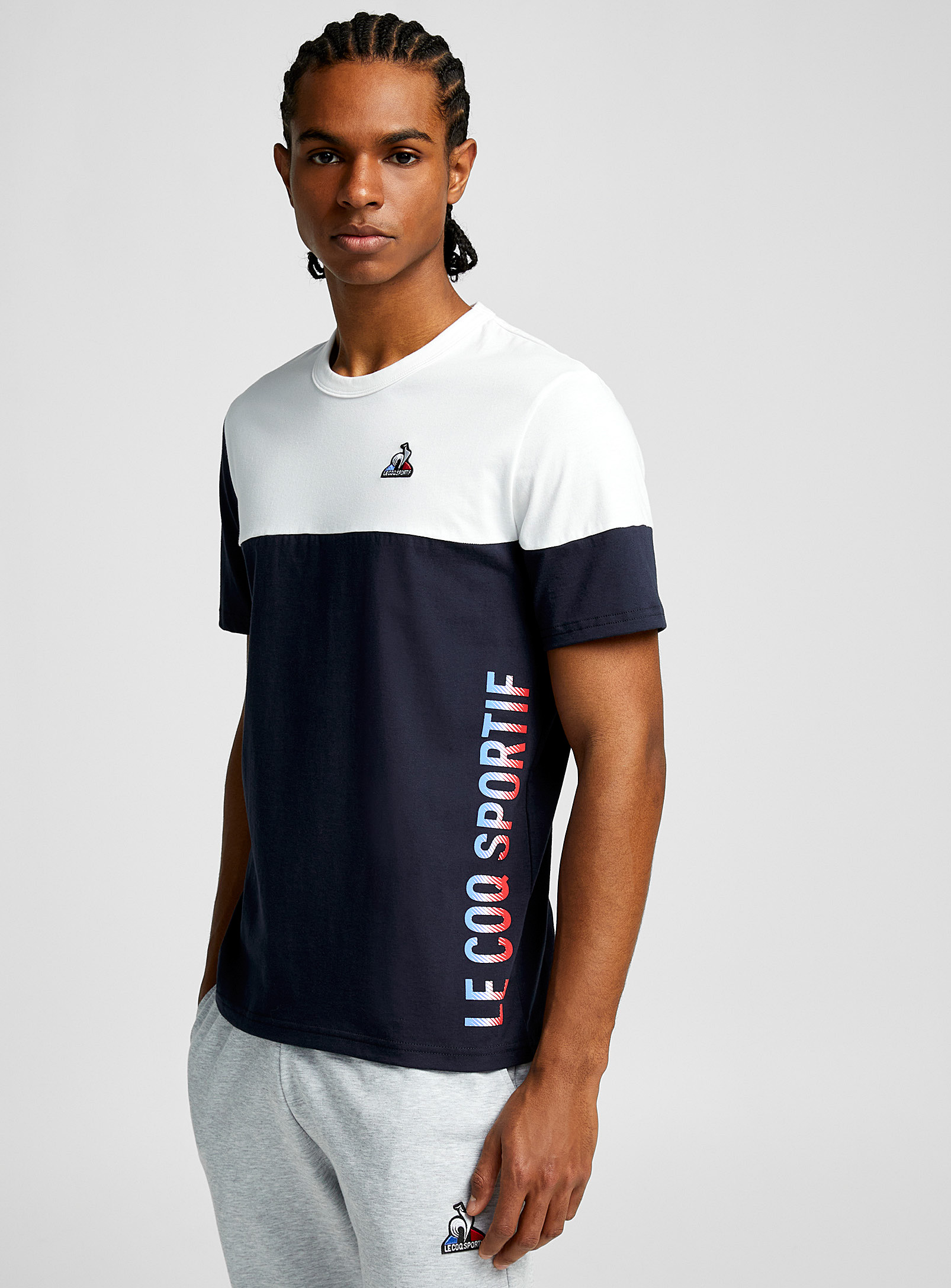 Le Coq Sportif Two-tone Block T-shirt In Patterned White